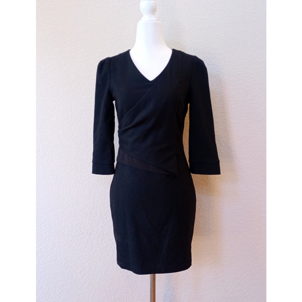 Jigott (Korean brand) black wrap front wool blend dress